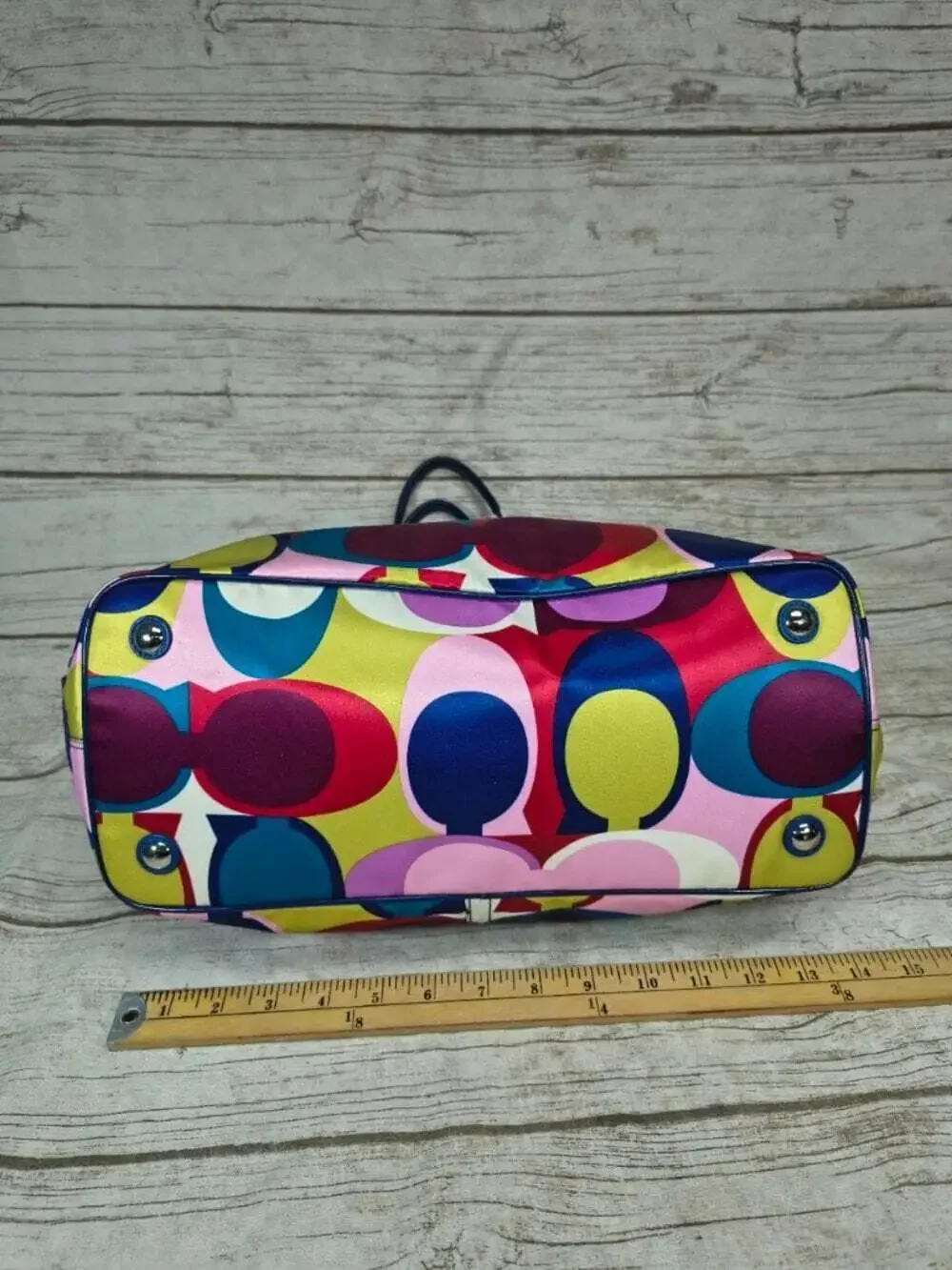 Coach Multicolor Signature Print Blue Leather Handbag